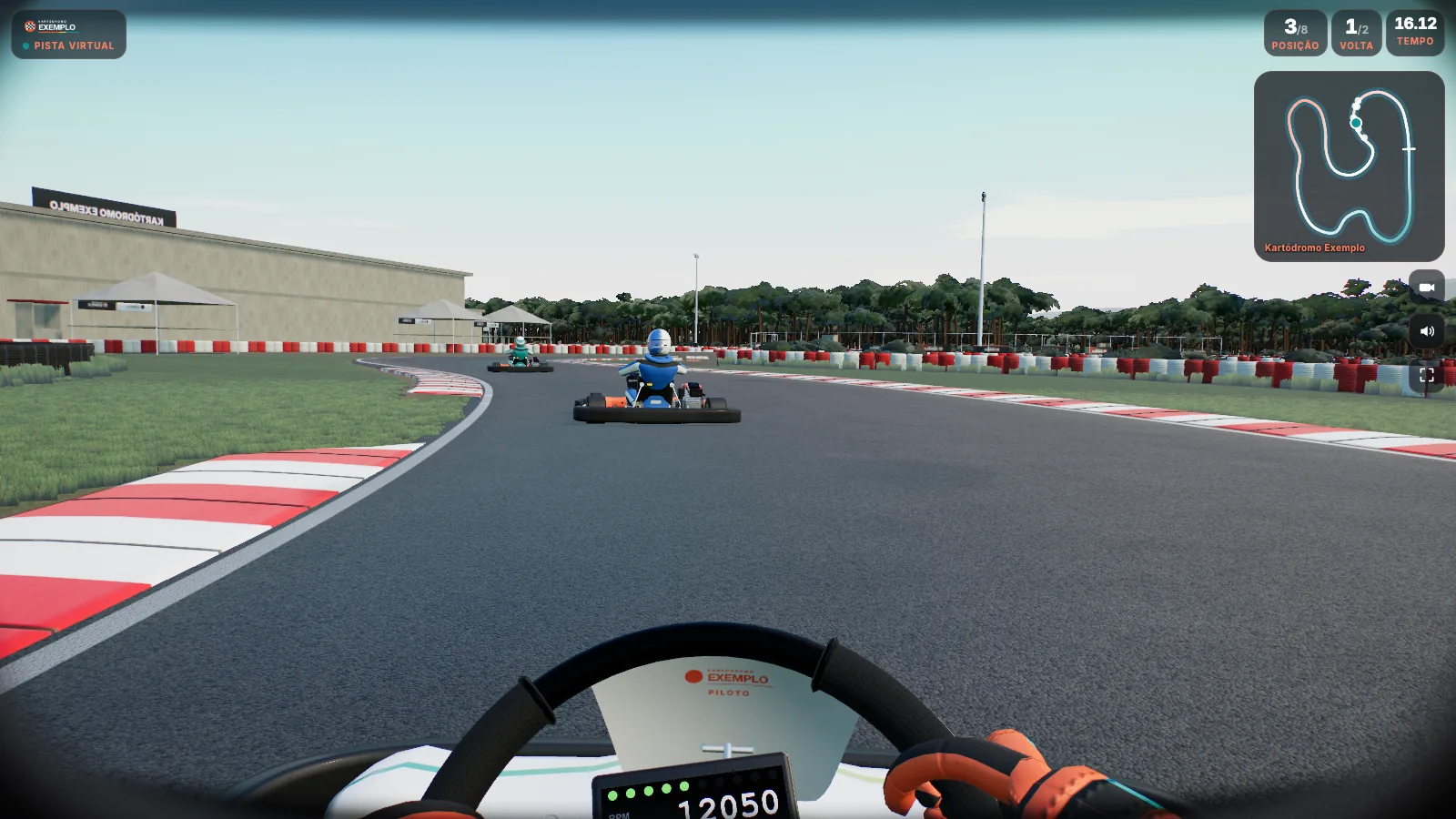 View from the driver's seat in a corner, with rivals ahead